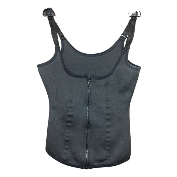 Womens Black Waist Trainer Corset Tank Top Shapewear Zip Front Small - Picture 1 of 4